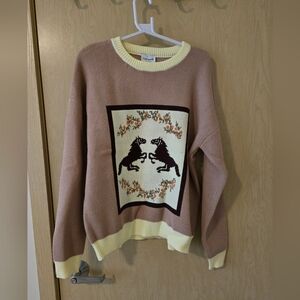 NWT Flat White LA Horse Printed Crew Neck Sweater (S)